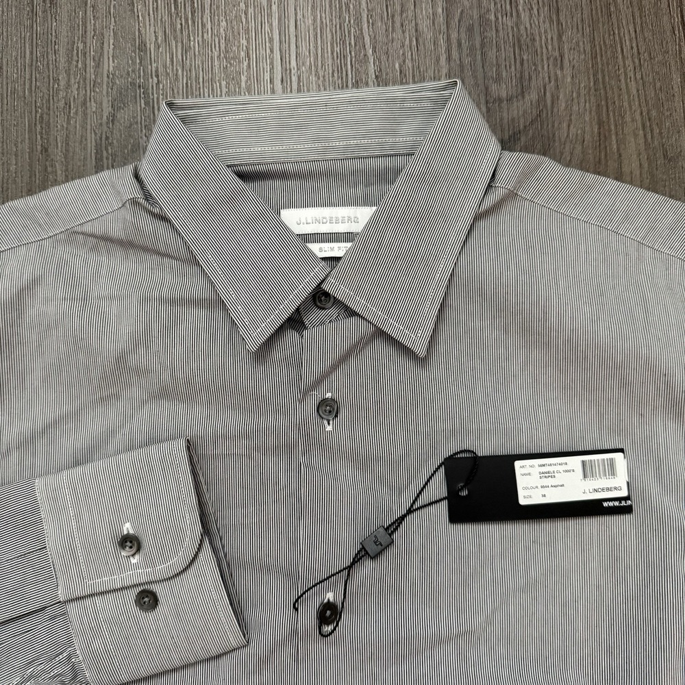 J Lindeberg Daniele 1000's Stripes Long Sleeve Slim Fit 38/15 Men's Dress Shirt - Picture 1 of 15